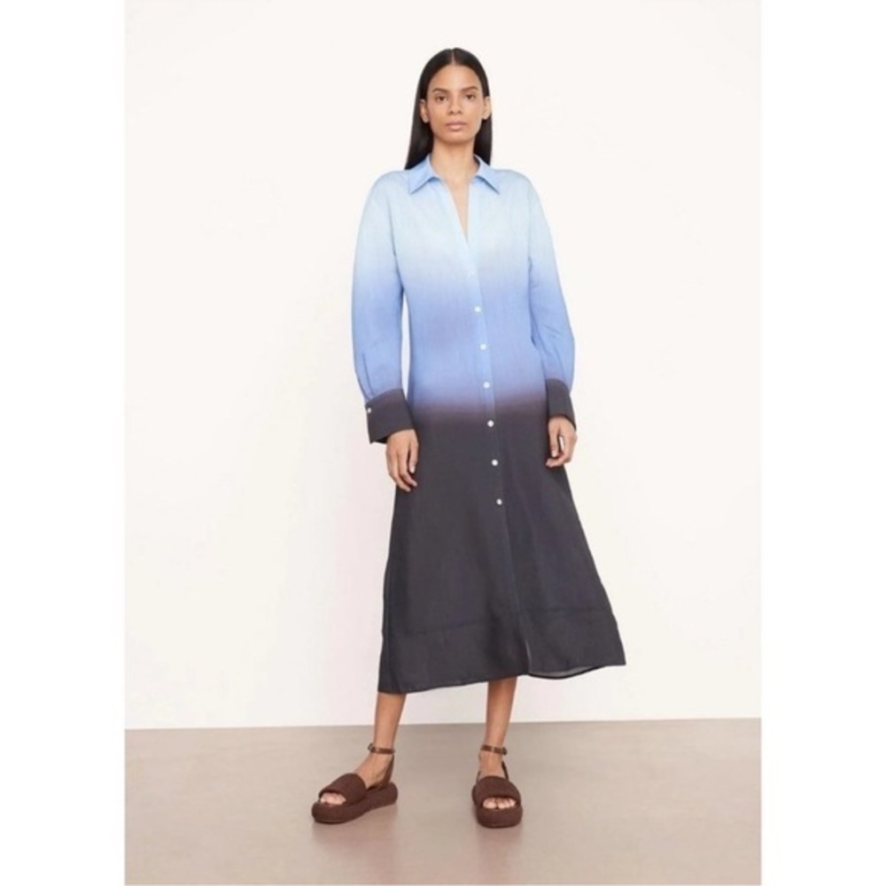Vince Dip-Dye Ombre Long Sleeve Shirt Dress